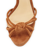 Janelle Knotted Suede 110mm Sandal, Beige