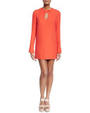 Long-Sleeve Cady Mini Dress, Safety Orange