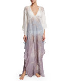 Lima Long-Sleeve Ombre Caftan Coverup, Tide