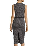 Sleeveless Tweed Zip-Front Sheath Dress, Black