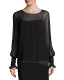 Laver Sheer Blouson Top, Black