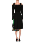 Floral-Hem Tie-Side Midi Skirt, Black