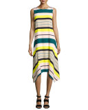 Romona Sleeveless Merengue-Striped Tech Dress, Multi