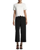 Silk Crepe de Chine Wide-Leg Cropped Pants