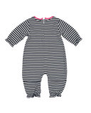 Striped Ruffle-Trim Coverall, Navy/White, Size 6-18 Months