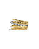 Crossover Wide Ring with Diamonds in Gold