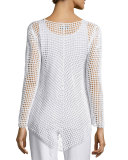 Rhonda Long-Sleeve Crochet Tunic Sweater, White