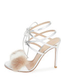 Mink-Fur Crisscross Sandal, Silver/Praline