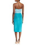 Colorblock Strapless Sweetheart-Neck Midi Dress, Celeste