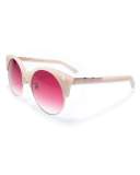 Up and At Em Semi-Rimless Round Sunglasses, Pink/Red