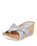 Gallo Crisscross Wedge Thong Sandal, Silver