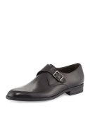 Leather Monk-Strap Shoe, Black