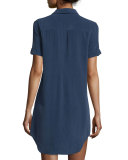 Slim Signature Short-Sleeve Shirtdress, Peacoat