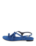 Flapagain Suede Tassel Flat Sandal, Ultra Marine