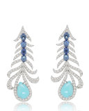 18K White Gold Fishbone Earrings with Turquoise, Sapphires & Diamonds