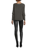 Ribbed Ruched-Sleeve Sweater, Flint