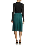 Spaghetti-Strap Pleated Tulle Dress w/ Lace Inset, Clover