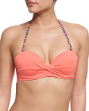 Starfish Hue Twist-Front Reversible Swim Top, Orange