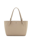 York Small Saffiano Leather Tote Bag, French Gray