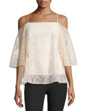 Tusk Cold-Shoulder Floral-Lace Top, Peach