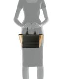 Small Tricolor Flap Tote Bag, Dark Gray/Gold