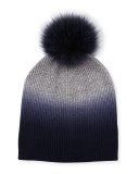 Ribbed Dip-Dyed Cashmere Beanie Hat, Navy