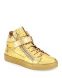 Metallic Leather High-Top Sneaker, Gold, Toddler/Youth