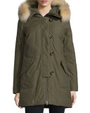 Hooded Fur-Trim Parka, Olive