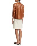 Wylie Lacquered Lambskin Zip-Front Jacket, Medium Brown