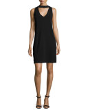 Sleeveless Structured Stand-Collar Shift Dress, Black