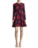 Long-Sleeve Fit-&-Flare Dress, Navy/Poppy