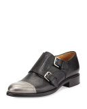 Mr. Colin Double-Monk Cap-Toe Loafer, Tumbled Black