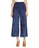Suede Cropped Wide-Leg Pants, Midnight