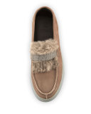 Fur-Trim Monili Platform Sneaker, Brown