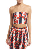 Dominica Leaf-Print Bandeau Top & Belt, Red/White/Blue