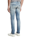 Dirty Distressed Skinny Jeans with Blowout Knee, Blue