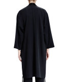 3/4-Sleeve Open-Front Coat, Black