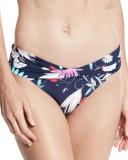 Flower Festival Twist-Band Swim Bottom, Blue Pattern