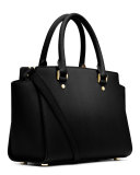 Selma Medium Top-Zip Satchel Bag, Black