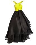 Off-the-Shoulder High-Low Gown, Yellow/Black