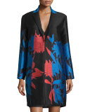 Open-Front Floral-Print Jacket, Cayenne/Black/Blue