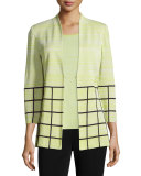 3/4-Sleeve Melange Jacket W/ Grid Border 