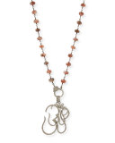 Chocolate Moonstone Wire Wrap Necklace with Diamond Om Pendants