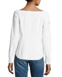 Auriana Stretch-Cotton Off-the-Shoulder Top, White