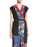 Floral-Print Stretch-Silk Kimono Wrap Top, Multicolor