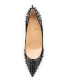 Goldopump Spike Patent Red Sole Pump, Black