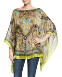 Silk Paisley Poncho, Citron/Green
