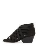 Oodle Caged Leather Sandal, Black