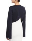 Ponte Long-Sleeve Crop Top, Navy