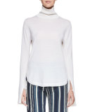 Silk Turtleneck Top w/Slit Bell Sleeves, Ivory